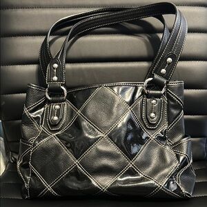 Tignanello Black Quilted Patent Leather Shoulder Bag